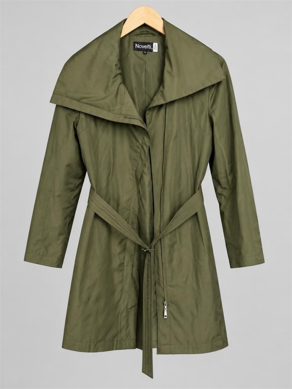 Noveti Olive Utility Belted Trench Coat